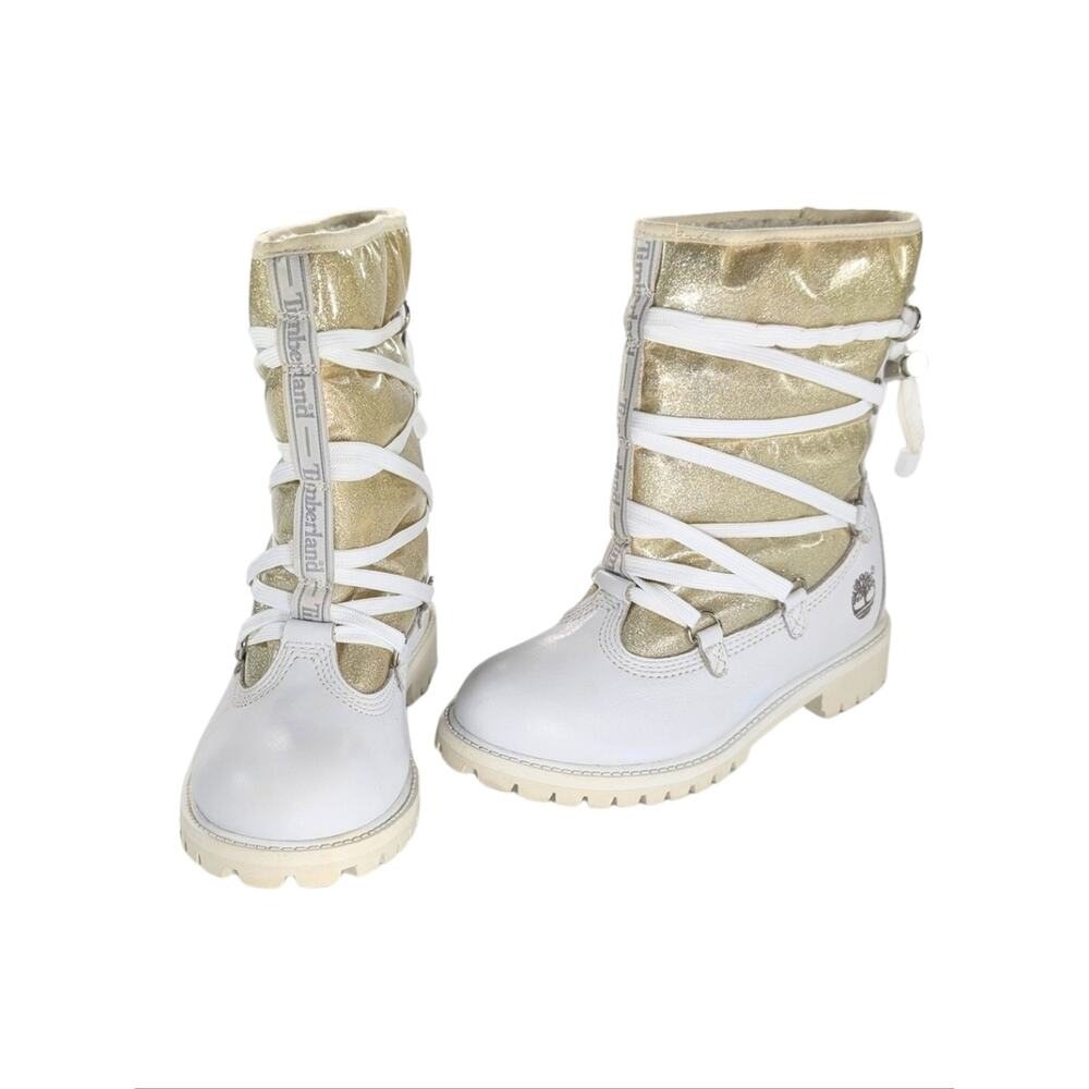 Timberland 4M Urban Apres Gold Glitter White Leather Sherpa Lined Winter Boots